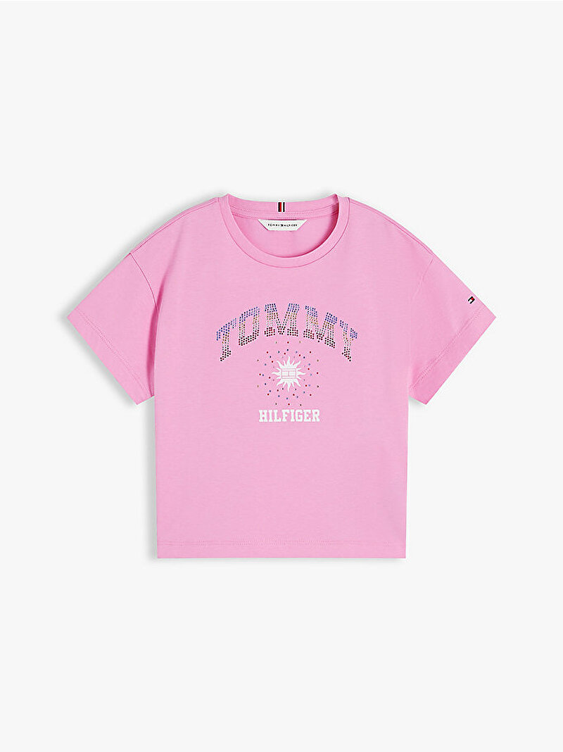 Kız Çocuk Tommy Sun Rhinestone T-shirt Pembe KG0KG09458TOU