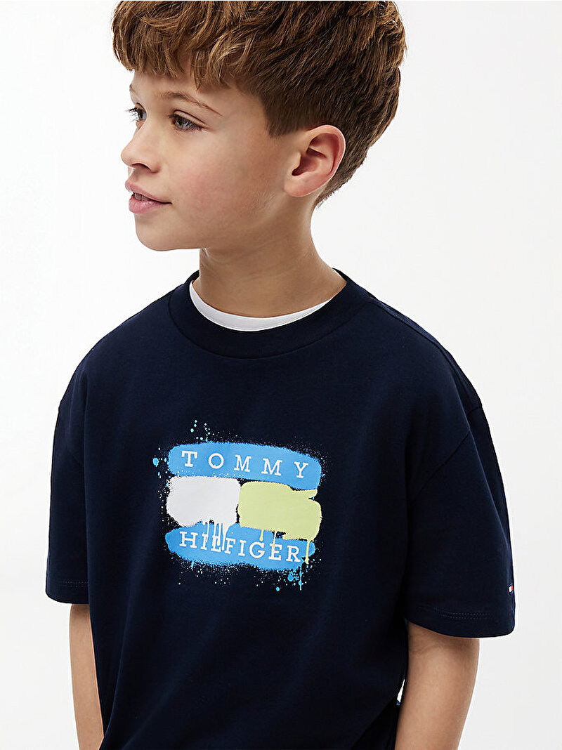 Erkek Çocuk Tommy Flag Graffiti T-shirt Lacivert KB0KB10546C1G