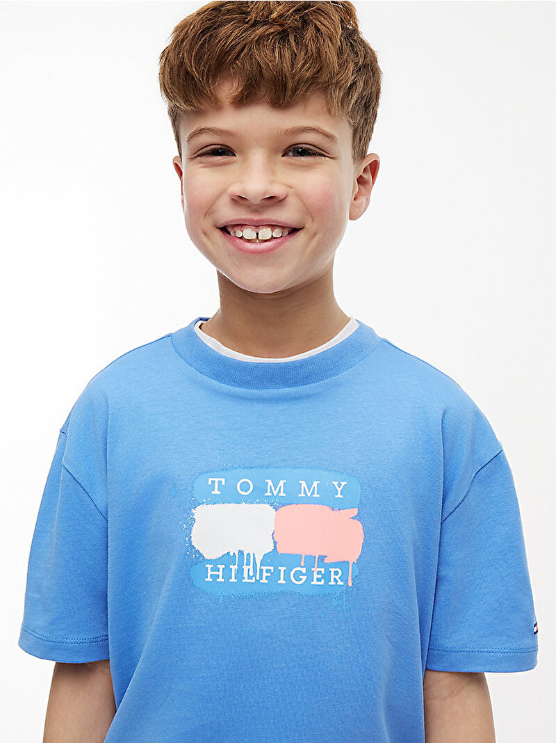Erkek Çocuk Tommy Flag Graffiti T-shirt Mavi KB0KB10546C39