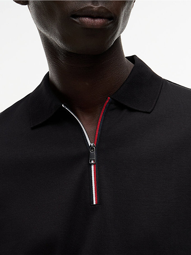 Erkek Liquid Cotton Zip Polo T-shirt Siyah MW0MW43269BDS