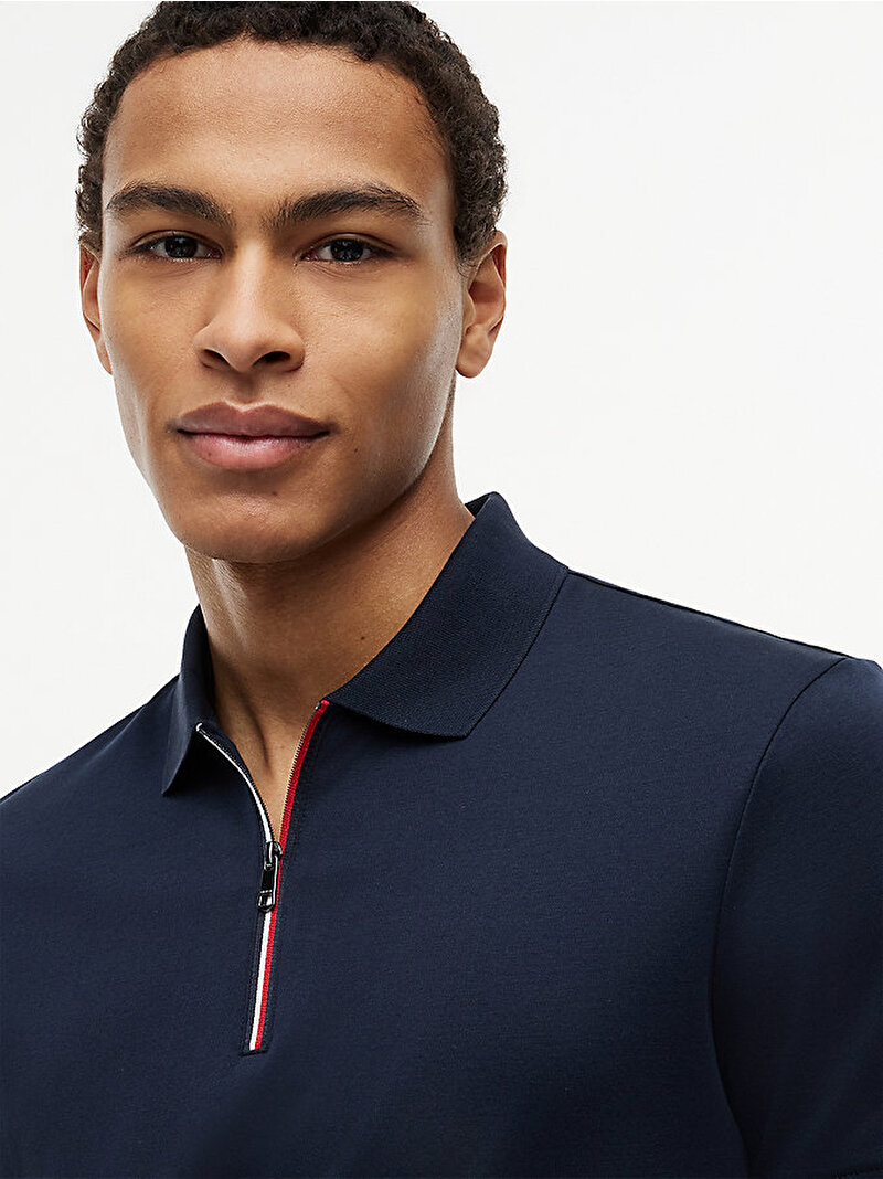 Erkek Liquid Cotton Zip Polo T-shirt Lacivert MW0MW43269DW5