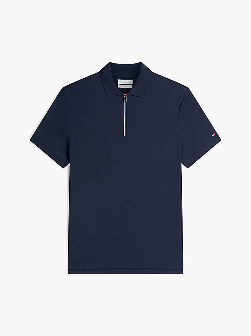 Erkek Liquid Cotton Zip Polo T-shirt Lacivert MW0MW43269DW5