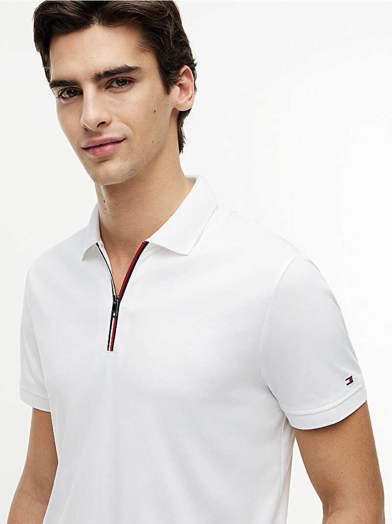 Erkek Liquid Cotton Zip Polo T-shirt Beyaz MW0MW43269YBR
