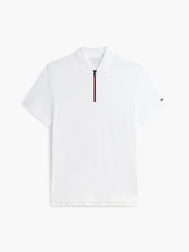 Erkek Liquid Cotton Zip Polo T-shirt Beyaz MW0MW43269YBR
