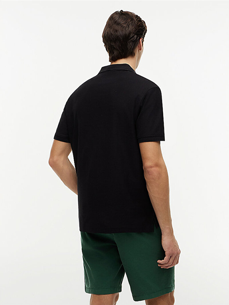 Erkek V Neck Crepe Classic Polo T-shirt Siyah MW0MW43274BDS