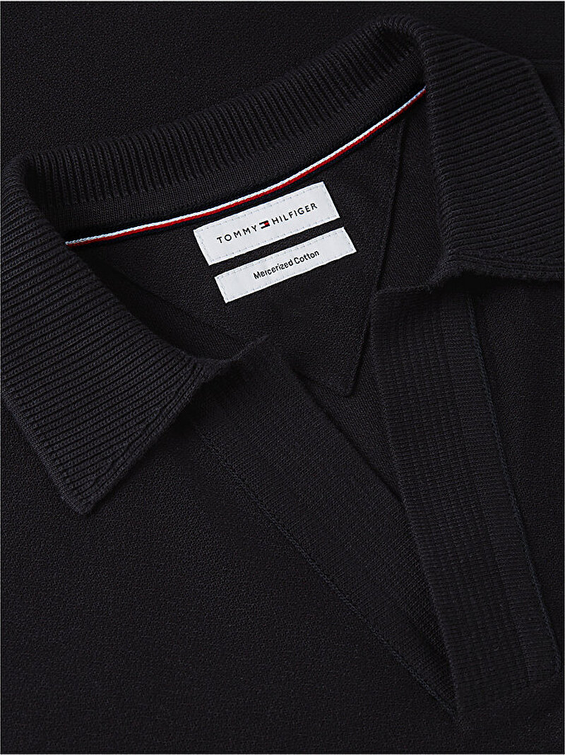 Erkek V Neck Crepe Classic Polo T-shirt Siyah MW0MW43274BDS