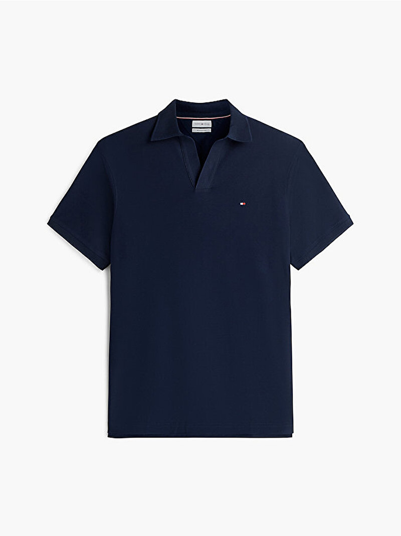 Erkek V Neck Crepe Classic Polo T-shirt Lacivert MW0MW43274DCC