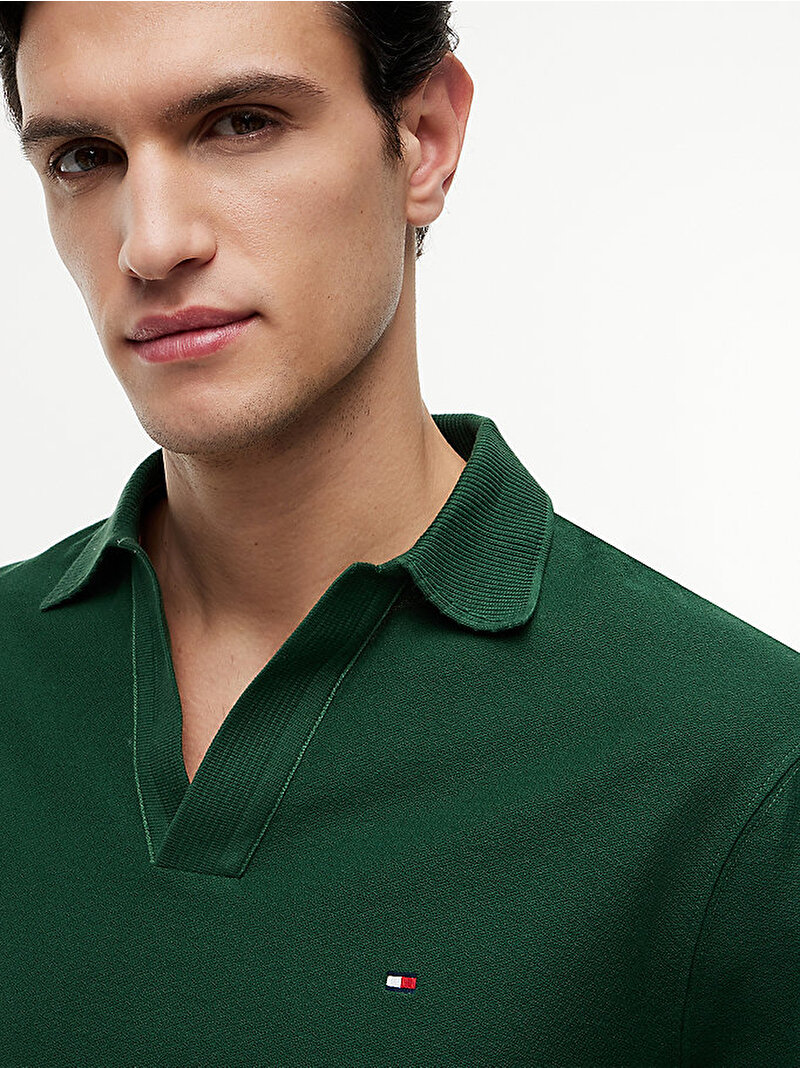 Erkek V Neck Crepe Classic Polo T-shirt Yeşil MW0MW43274L2N
