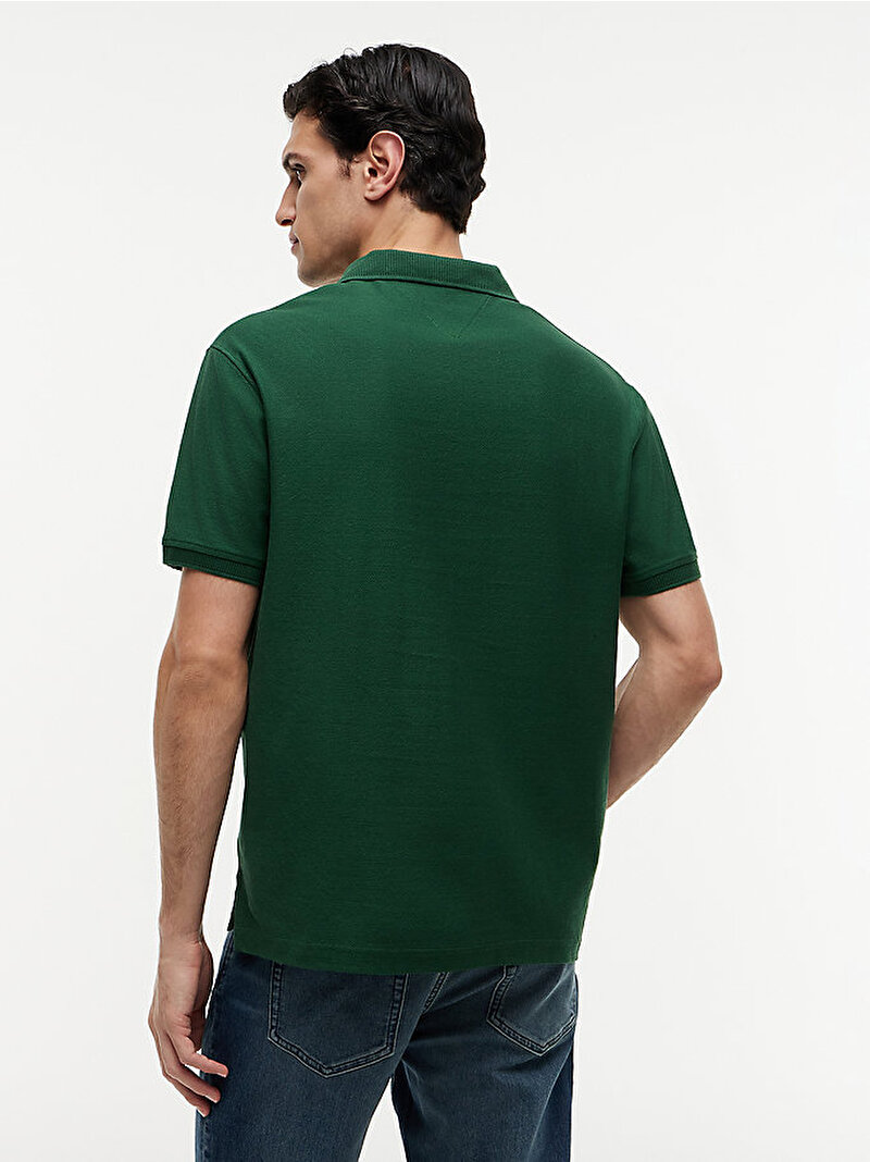 Erkek V Neck Crepe Classic Polo T-shirt Yeşil MW0MW43274L2N