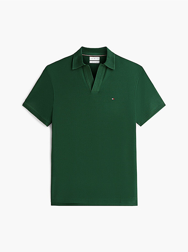 Erkek V Neck Crepe Classic Polo T-shirt Yeşil MW0MW43274L2N