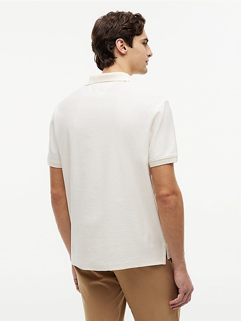Erkek V Neck Crepe Classic Polo T-shirt Beyaz MW0MW43274Z00