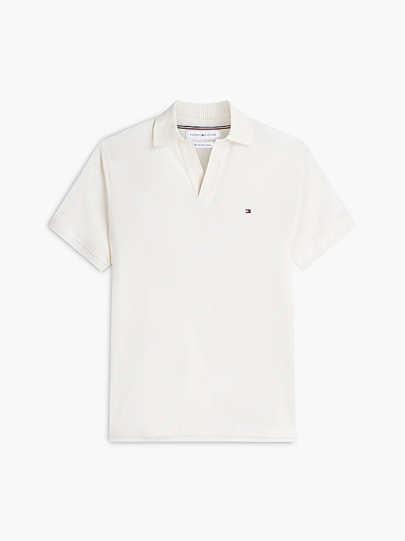 Erkek V Neck Crepe Classic Polo T-shirt Beyaz MW0MW43274Z00