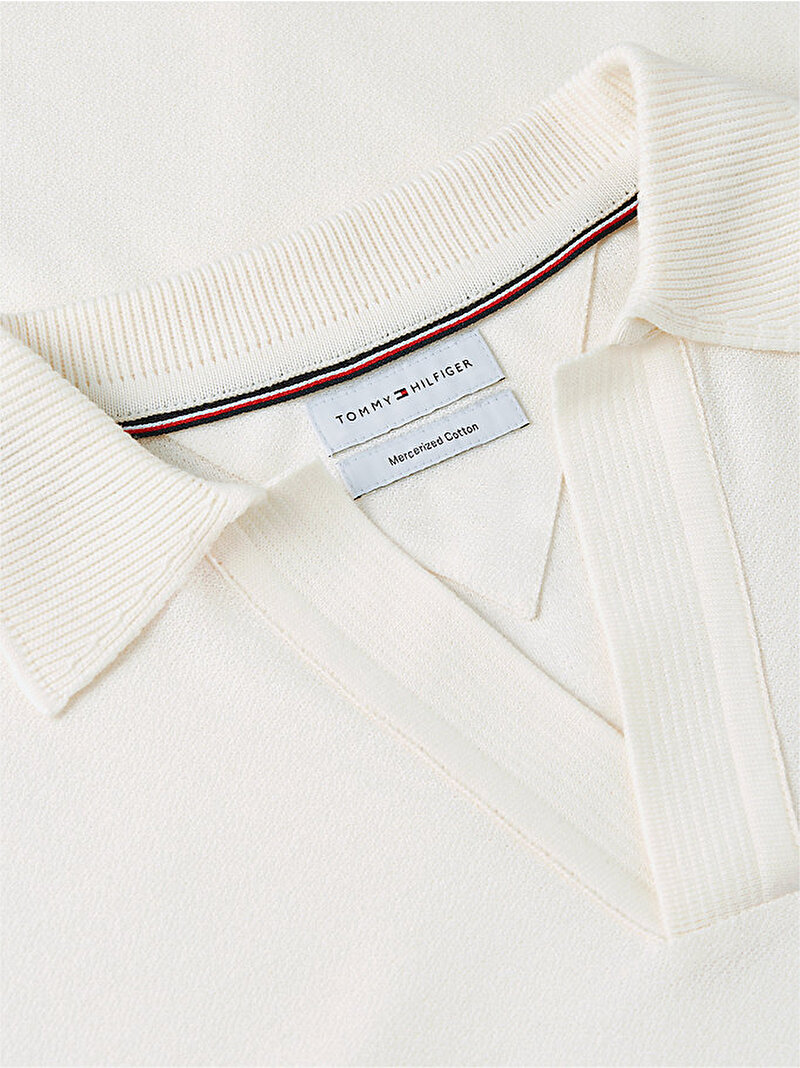 Erkek V Neck Crepe Classic Polo T-shirt Beyaz MW0MW43274Z00