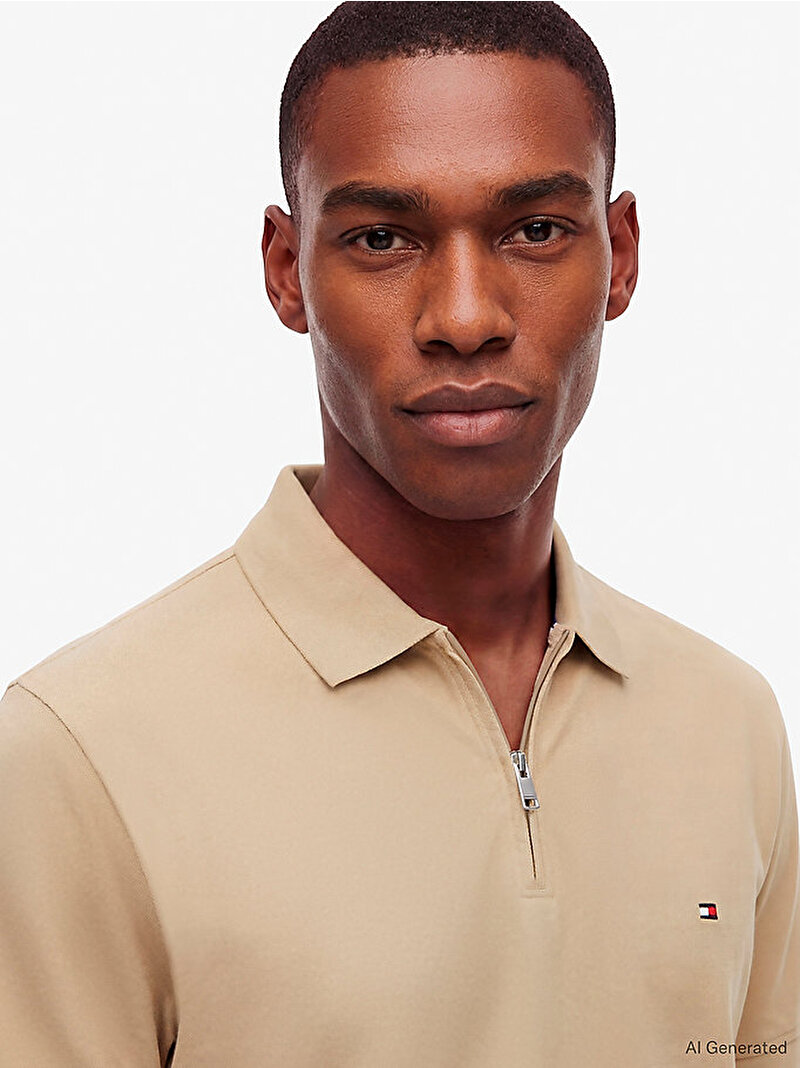 Erkek Merc Pique Zip Regular Polo T-shirt Bej MW0MW43282AEG