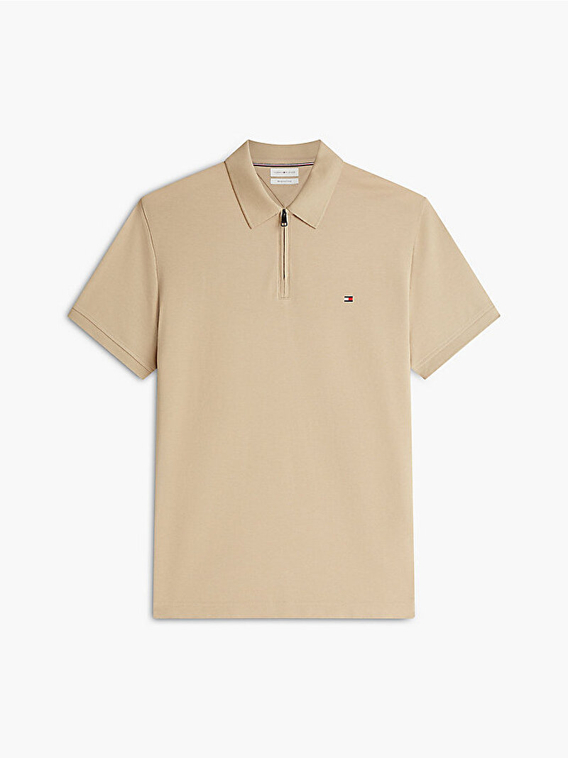 Erkek Merc Pique Zip Regular Polo T-shirt Bej MW0MW43282AEG