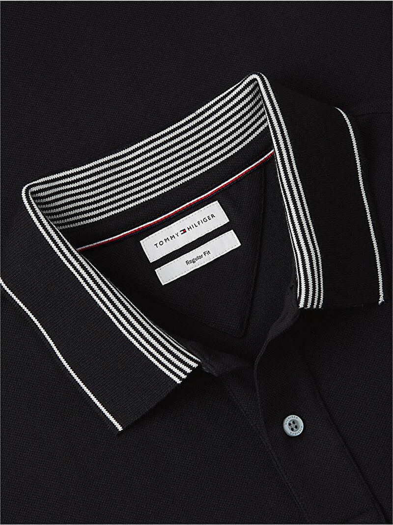 Erkek Stripe Undercollar Polo T-shirt Siyah MW0MW43289BDS