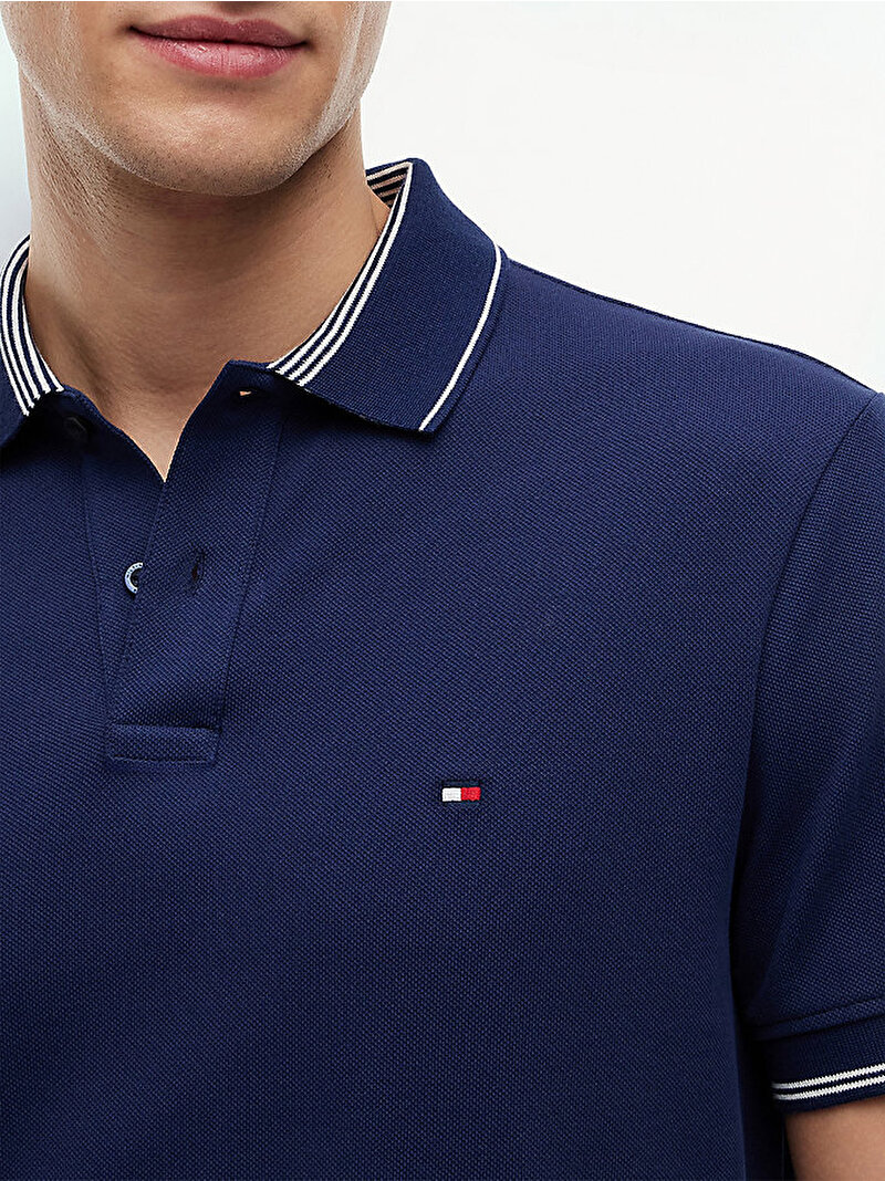 Erkek Stripe Undercollar Polo T-shirt Lacivert MW0MW43289DCC