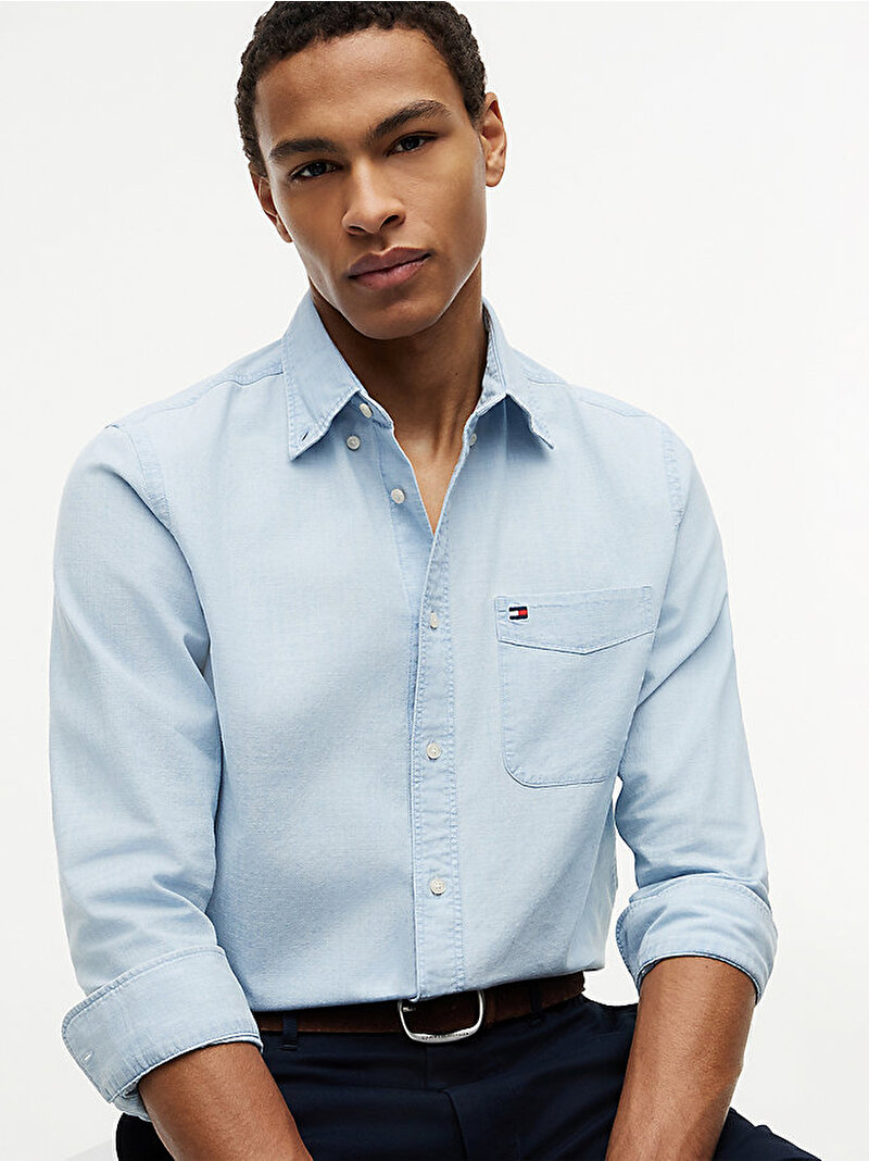 Erkek Chambray Solid Gömlek Mavi MW0MW433160GY