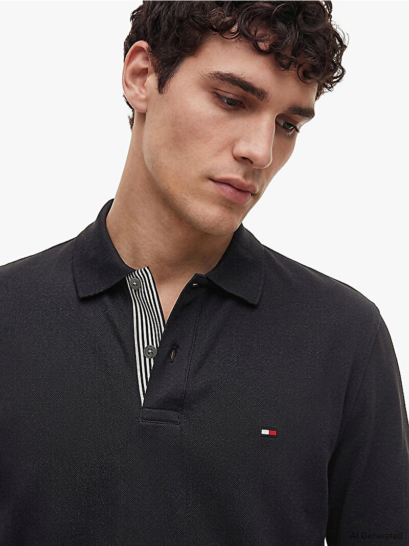 Erkek Mercerised Jacquard Polo T-shirt Siyah MW0MW44339BDS