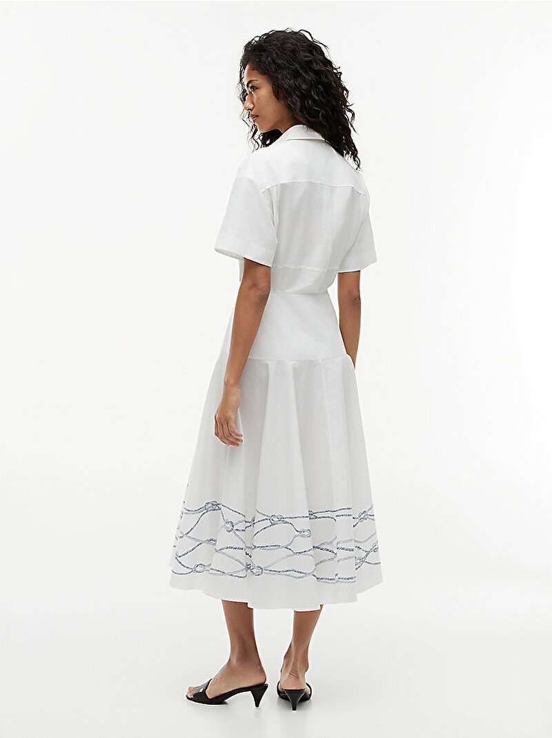 Kadın Poplin Flare Midi Elbise Lacivert WW0WW498750K6
