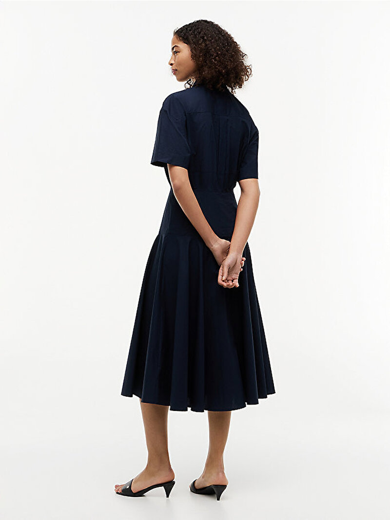 Kadın Poplin Flare Midi Elbise Lacivert WW0WW49875C1G