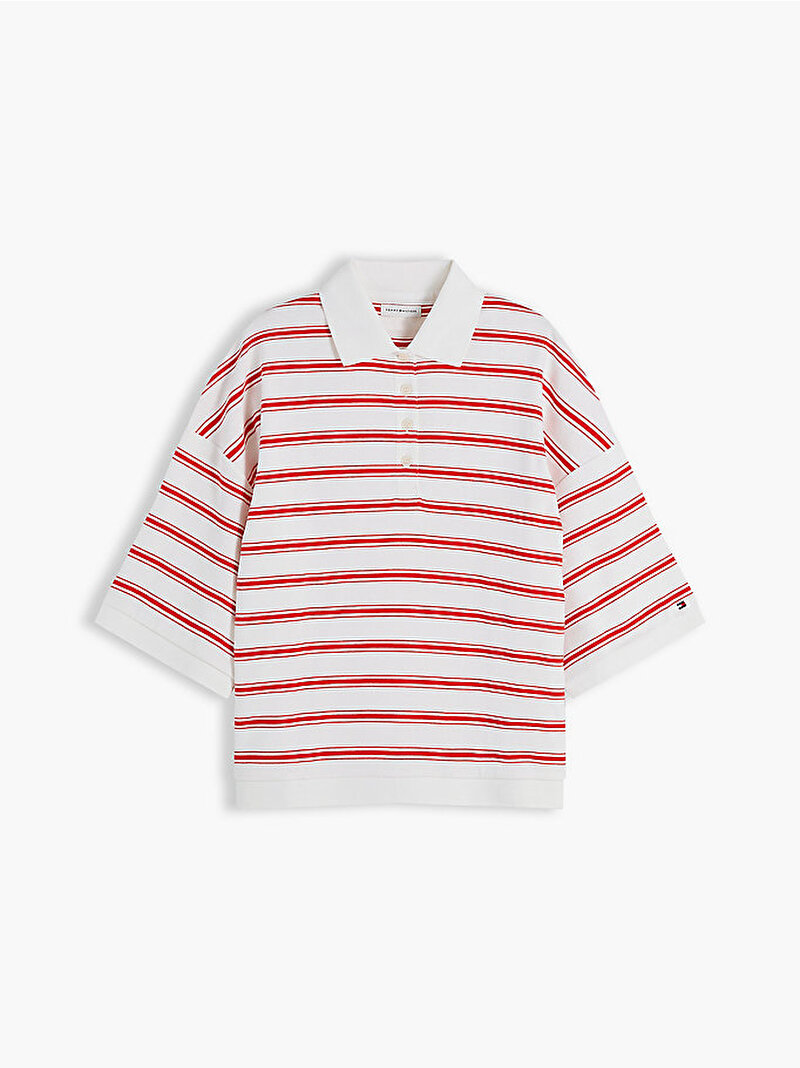 Kadın Mıltistripe Oversized Polo T-shirt Kırmızı WW0WW500260E2