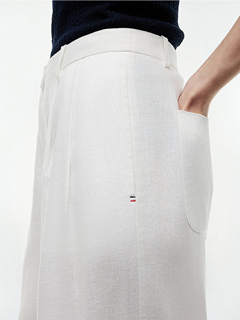 Kadın Essential Linen Tailored Pantolon Beyaz WW0WW50116YAF