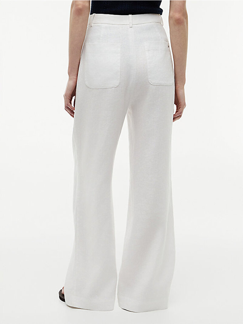 Kadın Essential Linen Tailored Pantolon Beyaz WW0WW50116YAF
