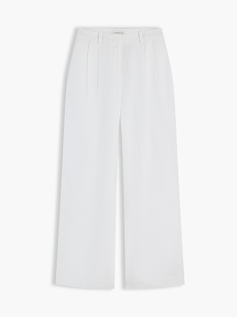 Kadın Essential Linen Tailored Pantolon Beyaz WW0WW50116YAF