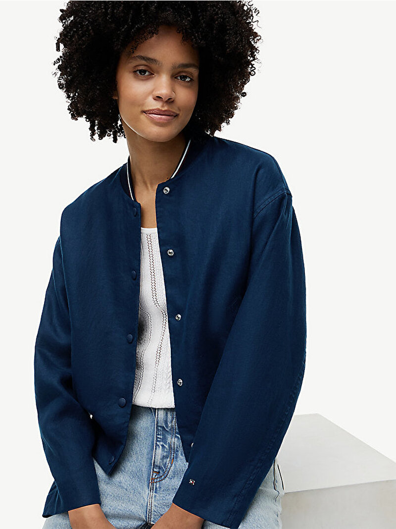 Kadın Keten Bomber Ceket Lacivert WW0WW50120C1G