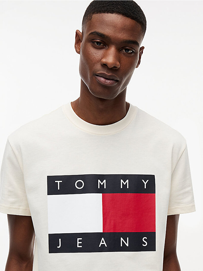 Erkek TJM Regular Big Flag T-shirt Beyaz DM0DM22645AEF