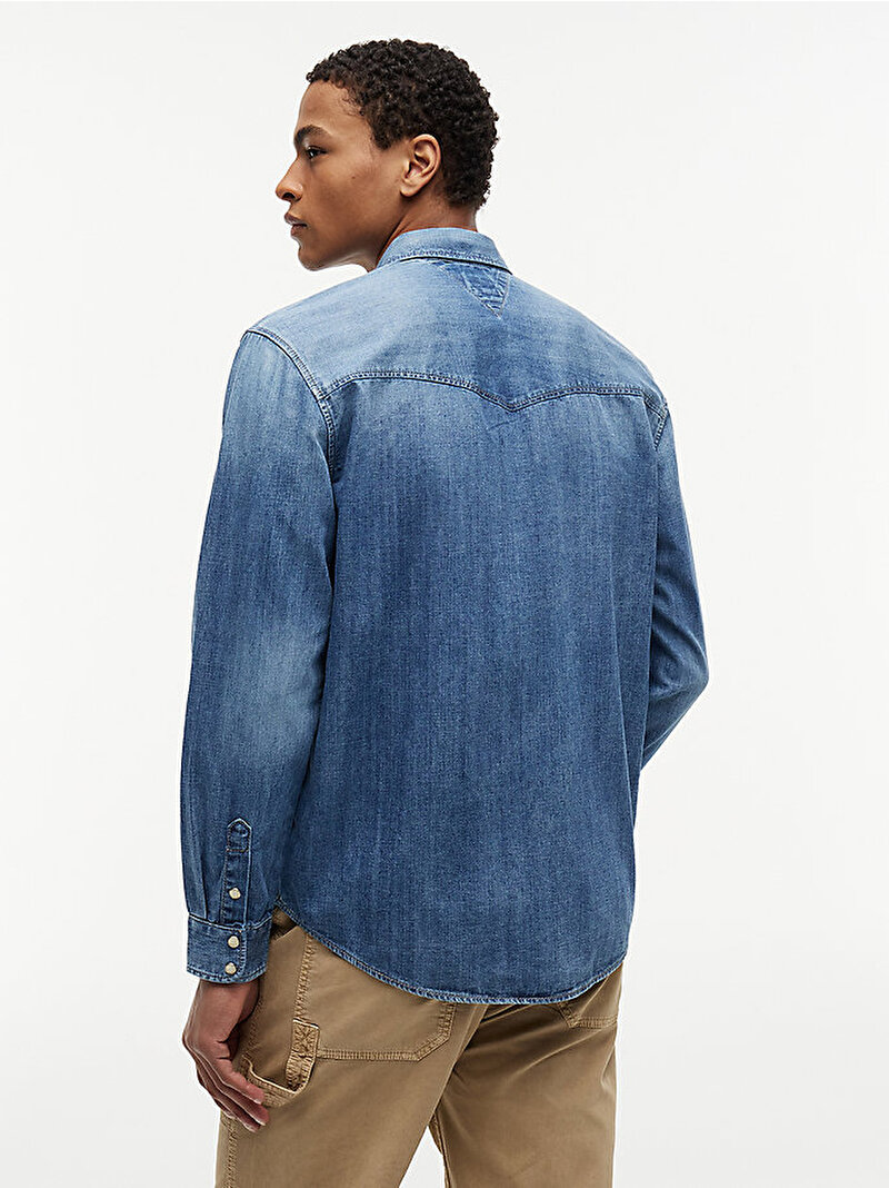 Erkek Regular Denim Wester Gömlek Mavi DM0DM236611A5
