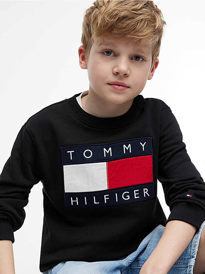 Çocuk Unisex Heritage Flag Sweatshirt Siyah KS0KS00709BDS