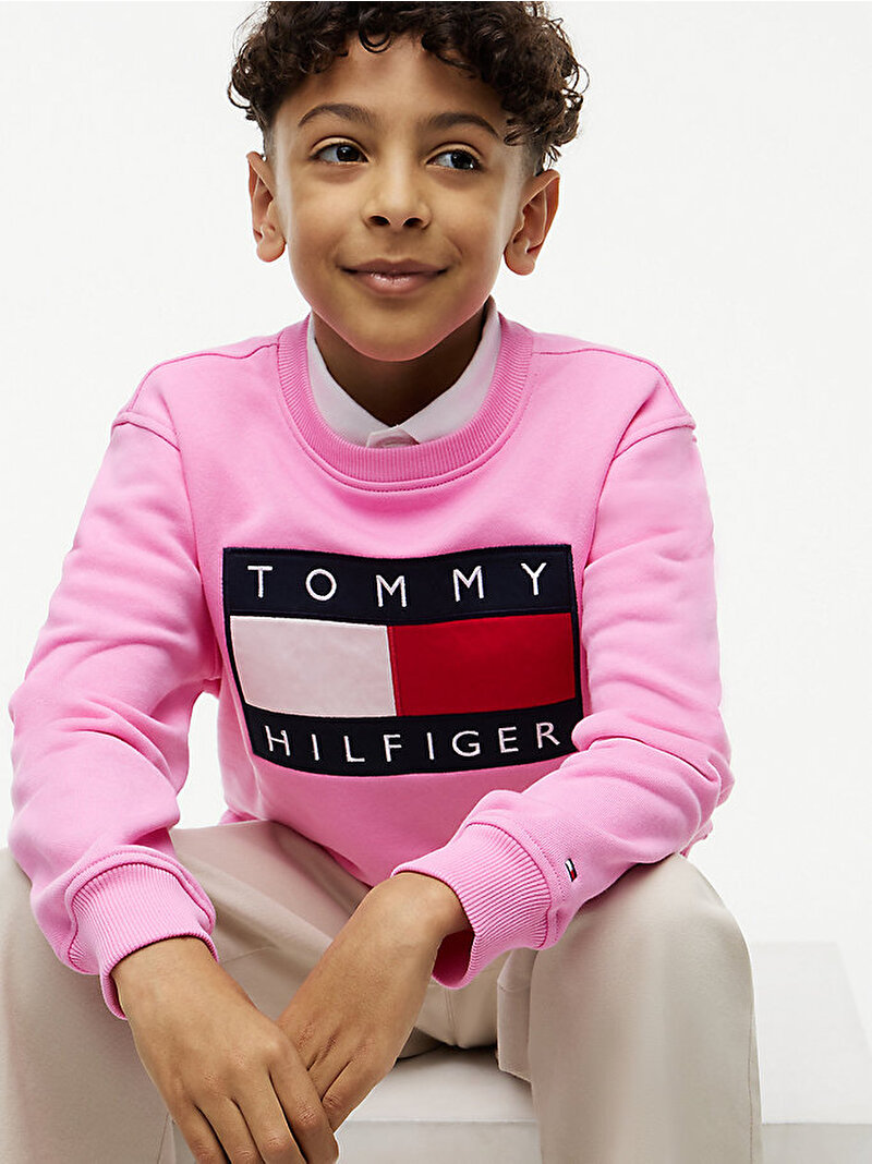 Çocuk Unisex Heritage Flag Sweatshirt Pembe KS0KS00709TOU