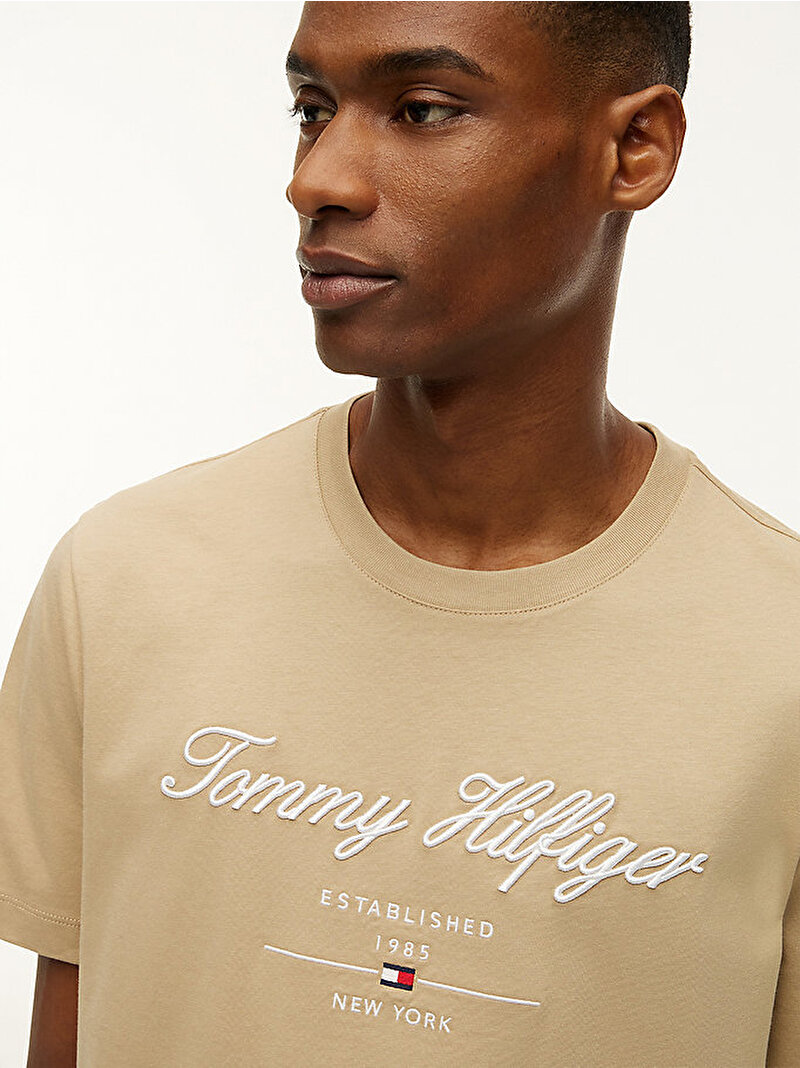 Erkek Script Logo T-shirt Bej MW0MW33691AEG