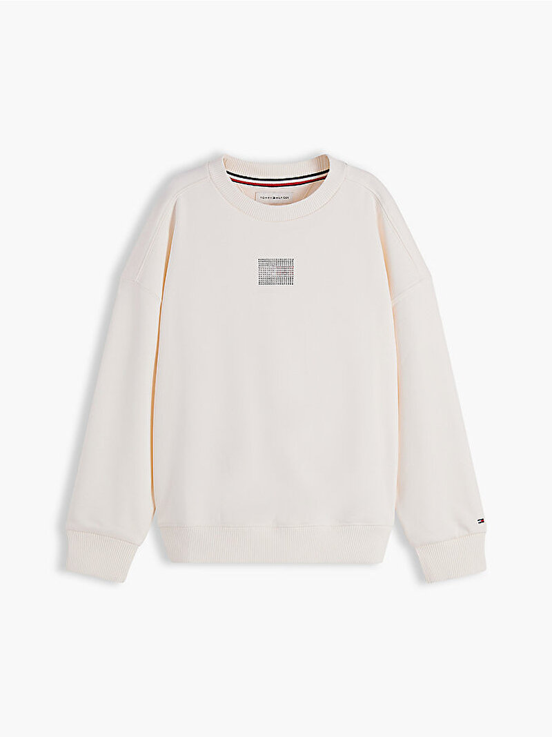 Kız Çocuk Tommy Rhinestone Sweatshirt Beyaz KG0KG09490YBH