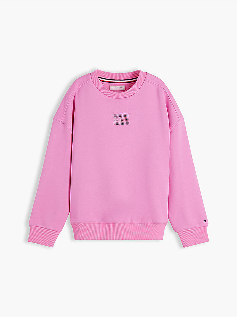 Kız Çocuk Tommy Rhinestone Sweatshirt Pembe KG0KG09490TOU