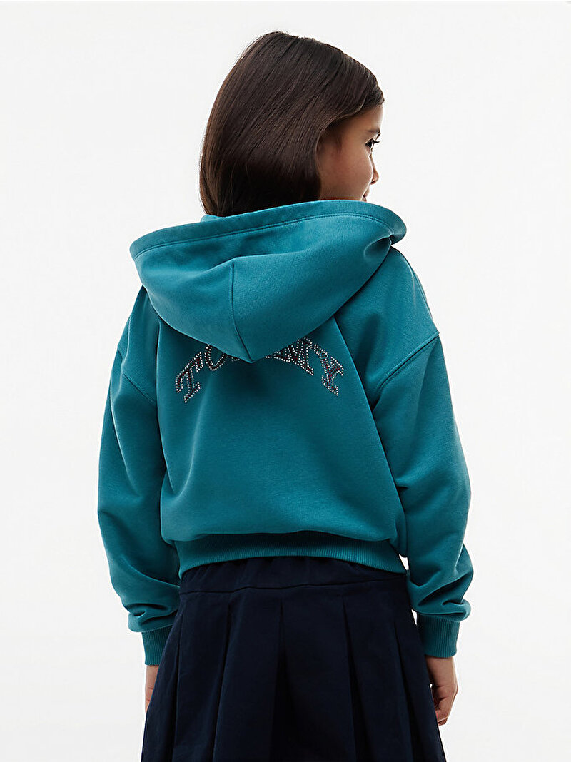 Kız Çocuk Tommy Rhinestone Sweatshirt Yeşil KG0KG09443CT3