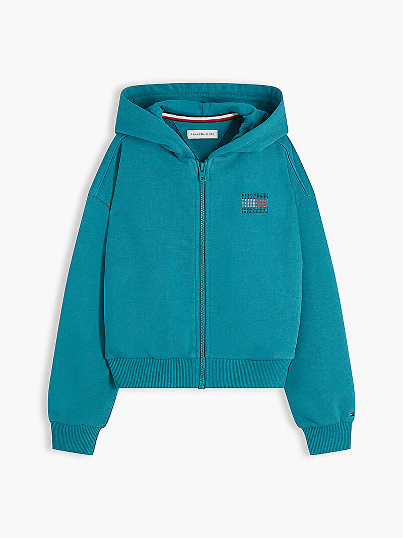 Kız Çocuk Tommy Rhinestone Sweatshirt Yeşil KG0KG09443CT3