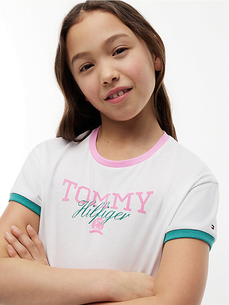 Kız Çocuk Tommy Crest T-shirt Beyaz KG0KG09459YBR