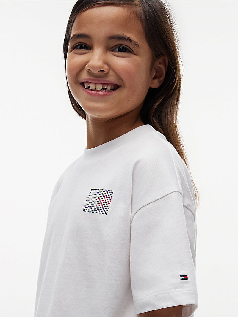 Kız Çocuk Tommy Rhinestone T-shirt Beyaz KG0KG09465YBR