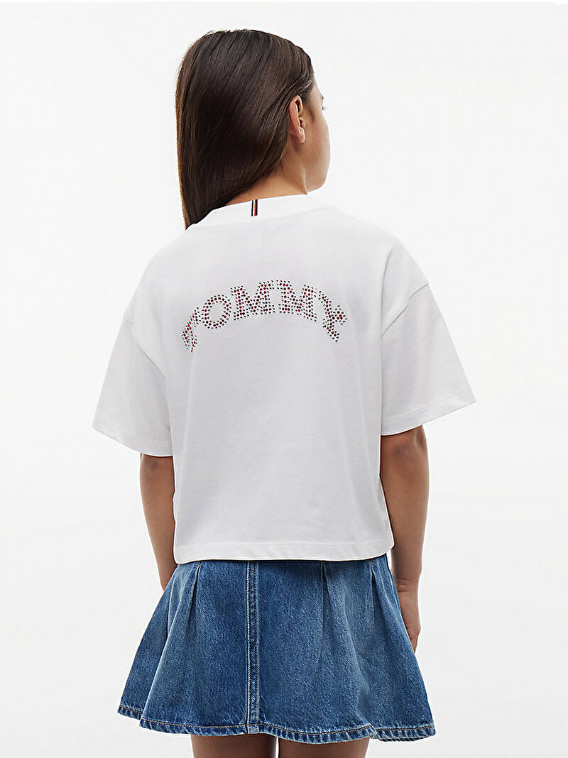 Kız Çocuk Tommy Rhinestone T-shirt Beyaz KG0KG09465YBR