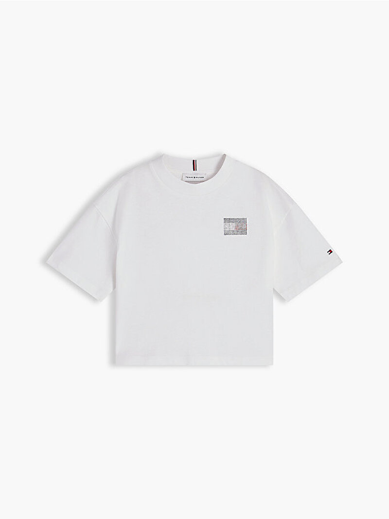 Kız Çocuk Tommy Rhinestone T-shirt Beyaz KG0KG09465YBR