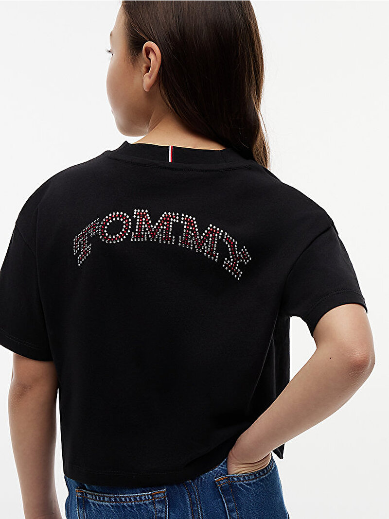 Kız Çocuk Tommy Rhinestone T-shirt Siyah KG0KG09465BDS