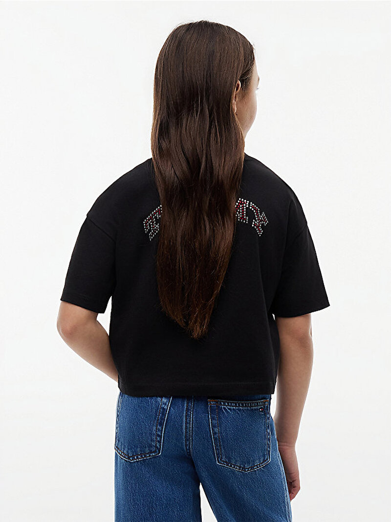 Kız Çocuk Tommy Rhinestone T-shirt Siyah KG0KG09465BDS