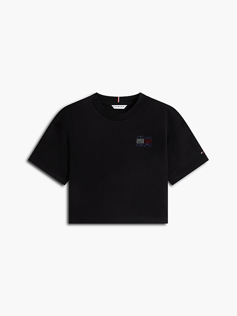 Kız Çocuk Tommy Rhinestone T-shirt Siyah KG0KG09465BDS