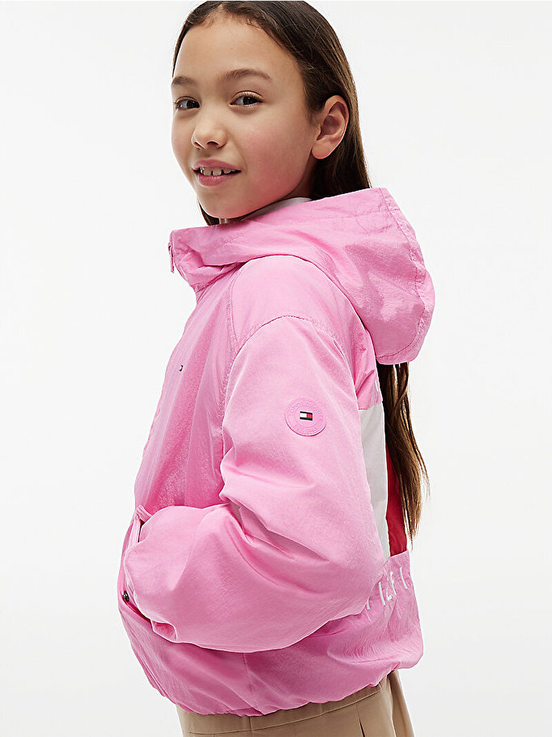 Kız Çocuk Hooded Shiny Flag Ceket Pembe KG0KG09416TOU