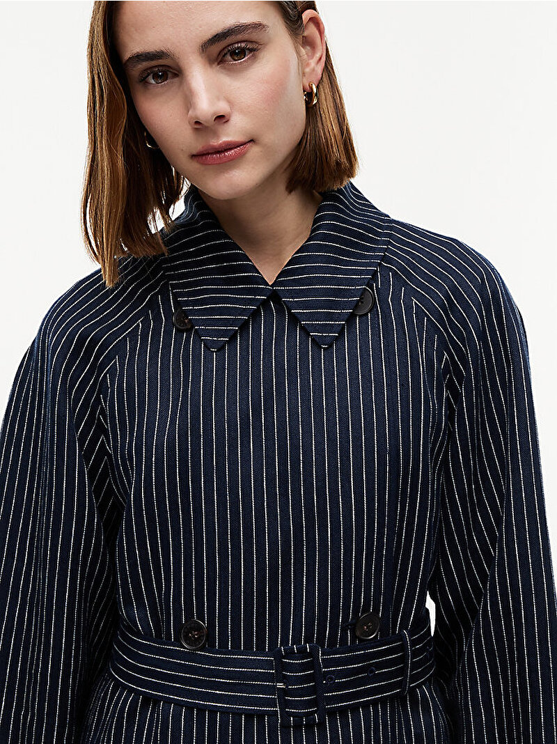 Kadın Linen Stripe Nautica Trençkot Lacivert WW0WW498410BI