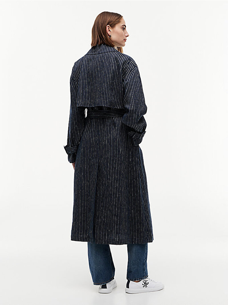 Kadın Linen Stripe Nautica Trençkot Lacivert WW0WW498410BI