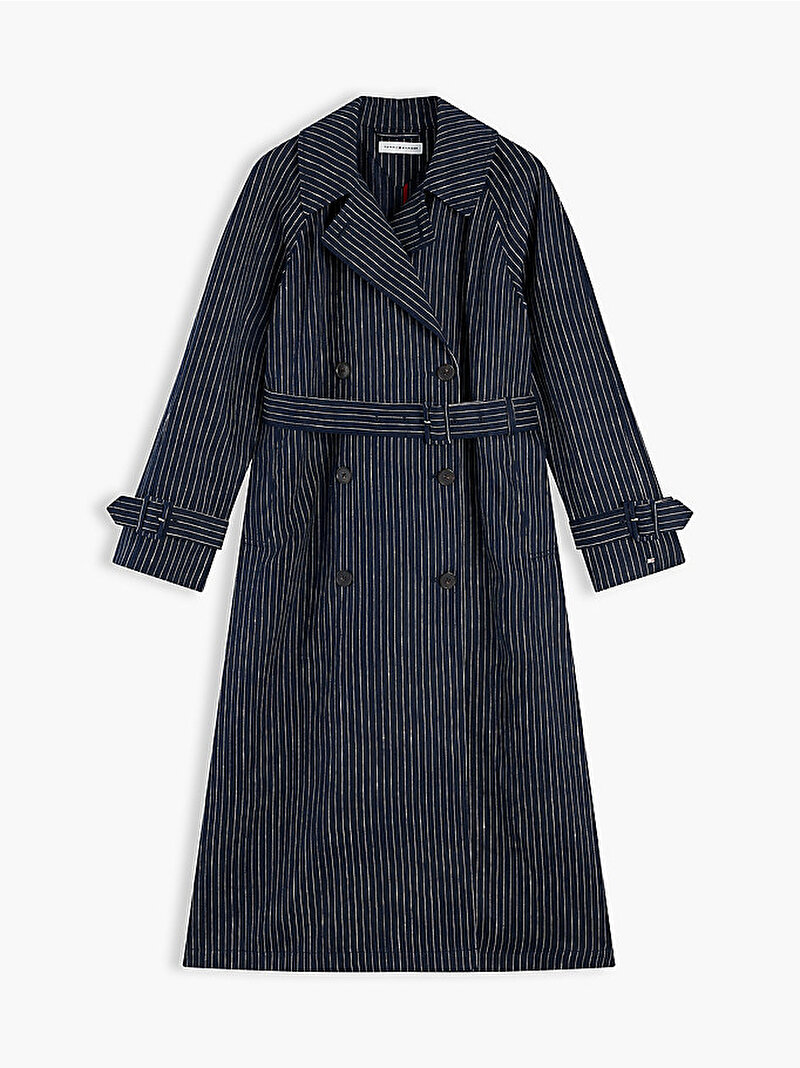 Kadın Linen Stripe Nautica Trençkot Lacivert WW0WW498410BI